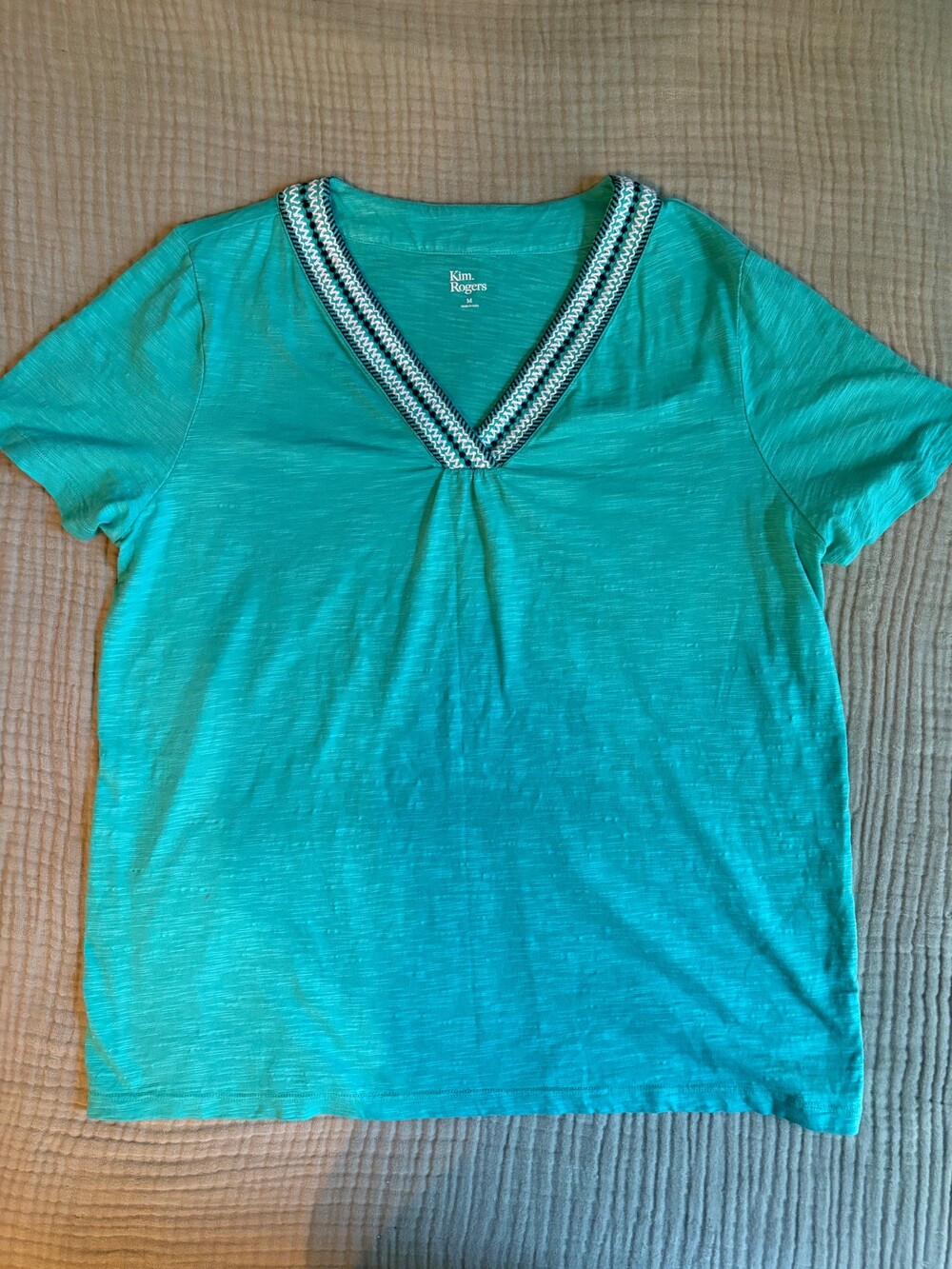 Kim Rogers Medium Turquoise Short Sleeve V-Neck Shirt